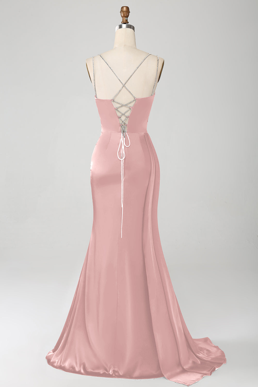 Dusty Rose Mermaid Spaghetti Straps Long Prom Dress With Slit