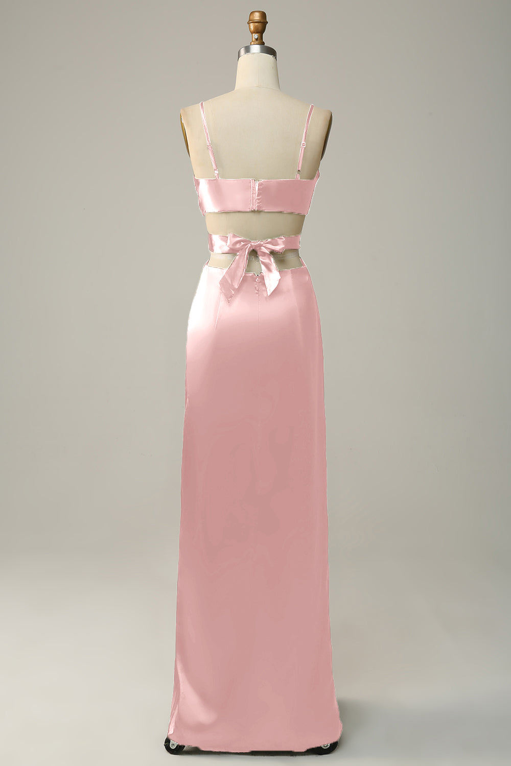 Dusty Rose Spaghetti Straps Cut Out Long Bridesmaid Dress with Slit