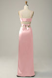Dusty Rose Spaghetti Straps Cut Out Long Bridesmaid Dress with Slit
