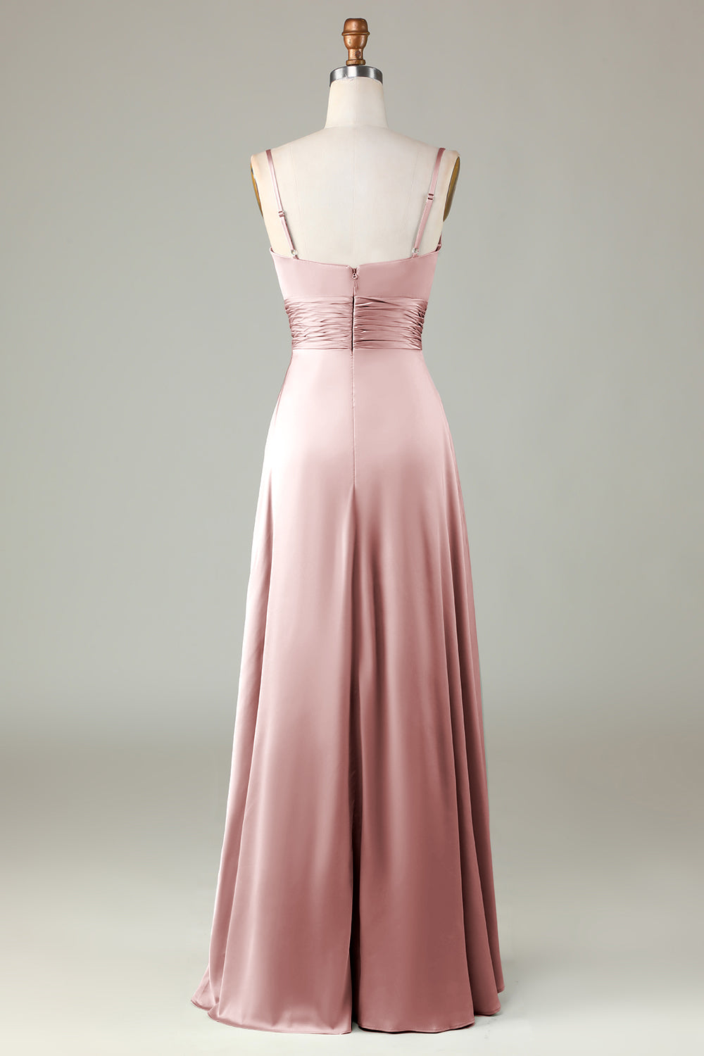 Keyhole Spaghetti Straps Matcha Bridesmaid Dress with Slit