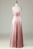Keyhole Spaghetti Straps Matcha Bridesmaid Dress with Slit