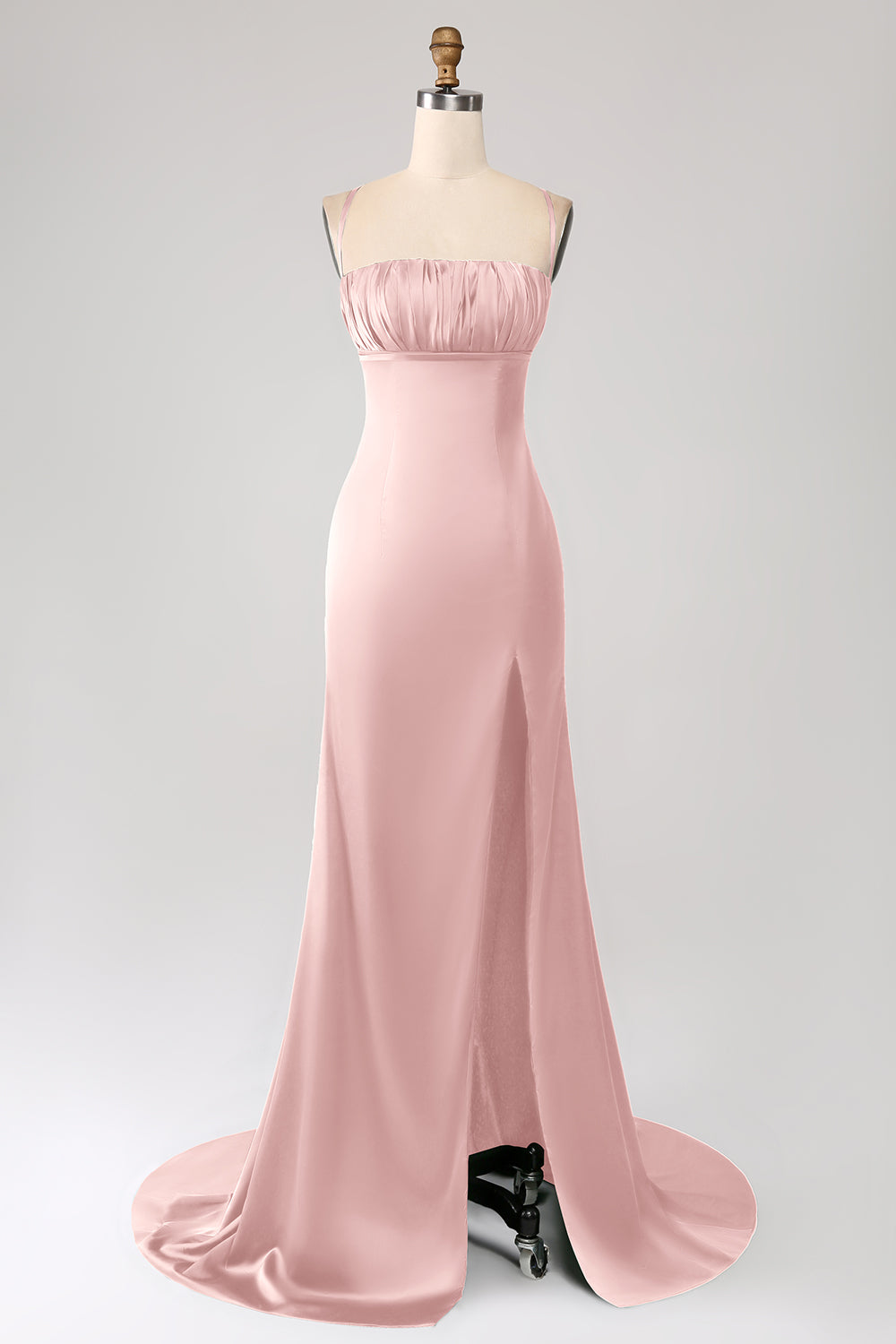 Dusty Rose Sheath Spaghetti Straps Long Prom Dress With Slit