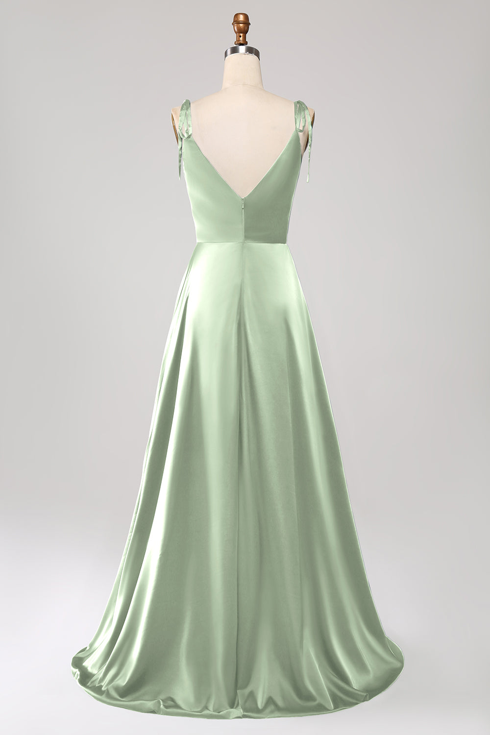 Dusty Rose A-Line Spaghetti Straps Satin Long Prom Dress With Slit