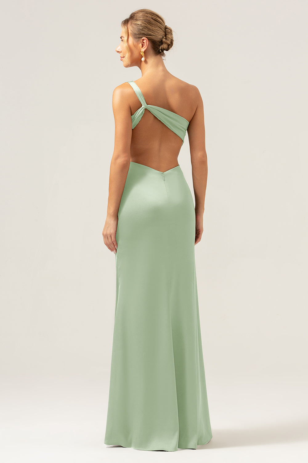 Dusty Sage Elegant One Shoulder Mermaid Pleated Bridesmaid Dress