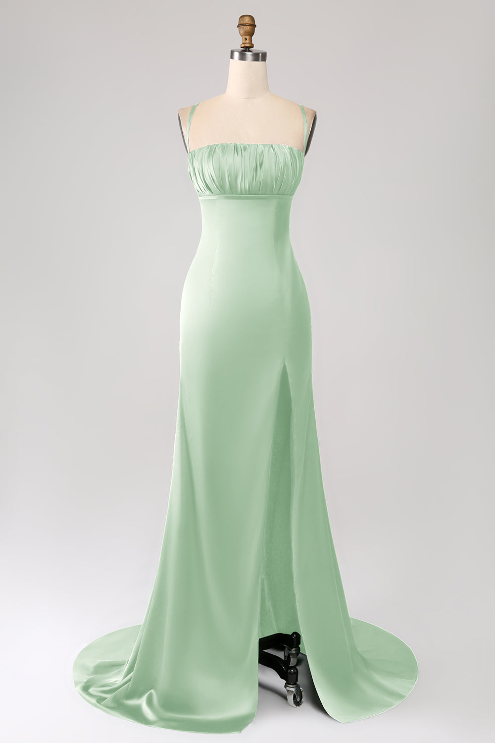 Dusty Rose Sheath Spaghetti Straps Long Prom Dress With Slit
