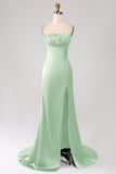 Dusty Rose Sheath Spaghetti Straps Long Prom Dress With Slit