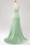 Dusty Rose Sheath Spaghetti Straps Long Prom Dress With Slit