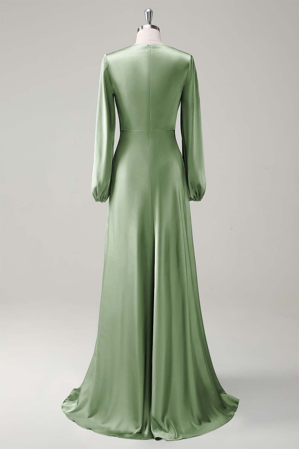Dark Green Satin Long Sleeves A-Line Bridesmaid Dress