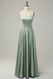 Grey Blue Halter A Line Long Bridesmaid Dress