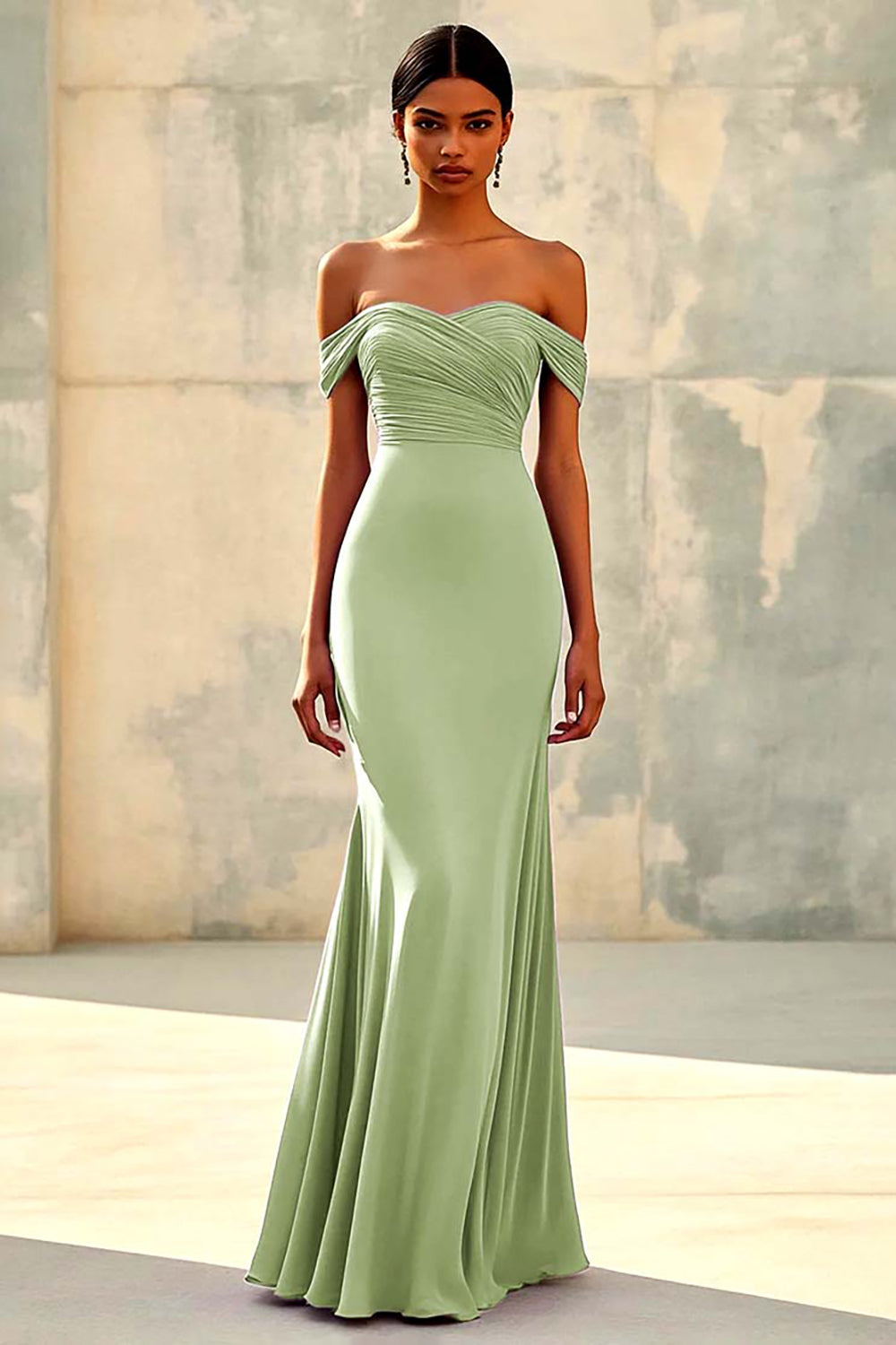 Red Off the Shoulder Sheath Chiffon Pleated Formal Dress