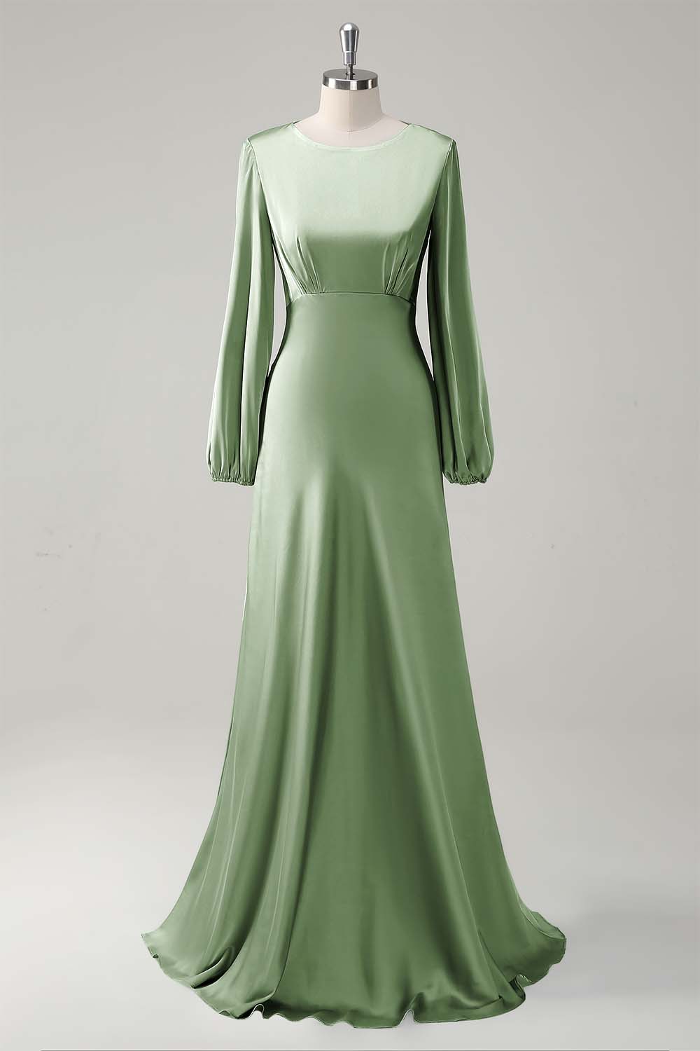 Dark Green Satin Long Sleeves A-Line Bridesmaid Dress