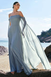 Light Green Chiffon Cold Shoulder Watteau Train Bridesmaid Dress