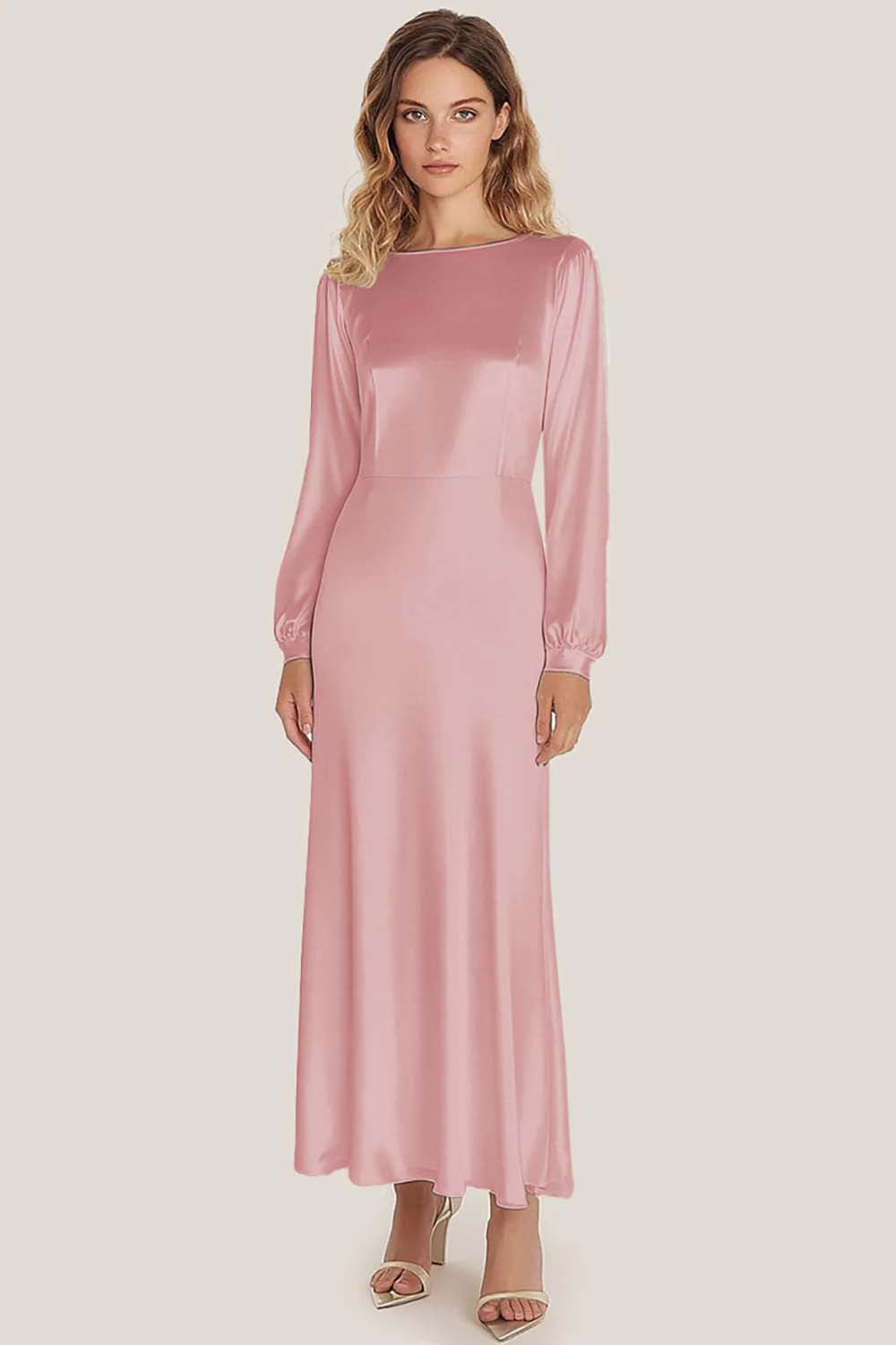 Simple Dusty Sage Sheath Scoop Neck Satin Long Formal Dress