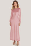 Simple Dusty Sage Sheath Scoop Neck Satin Long Formal Dress
