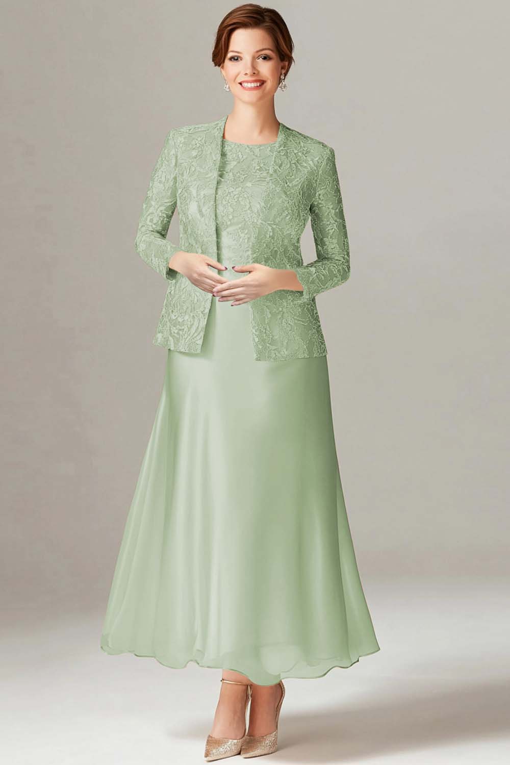 Champagne A-Line Mother of the Bride Dress with Lace Jacket