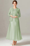 Champagne A-Line Mother of the Bride Dress with Lace Jacket