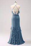 Tahiti Halter Mermaid Chiffon Bridesmaid Dress with Ruffles