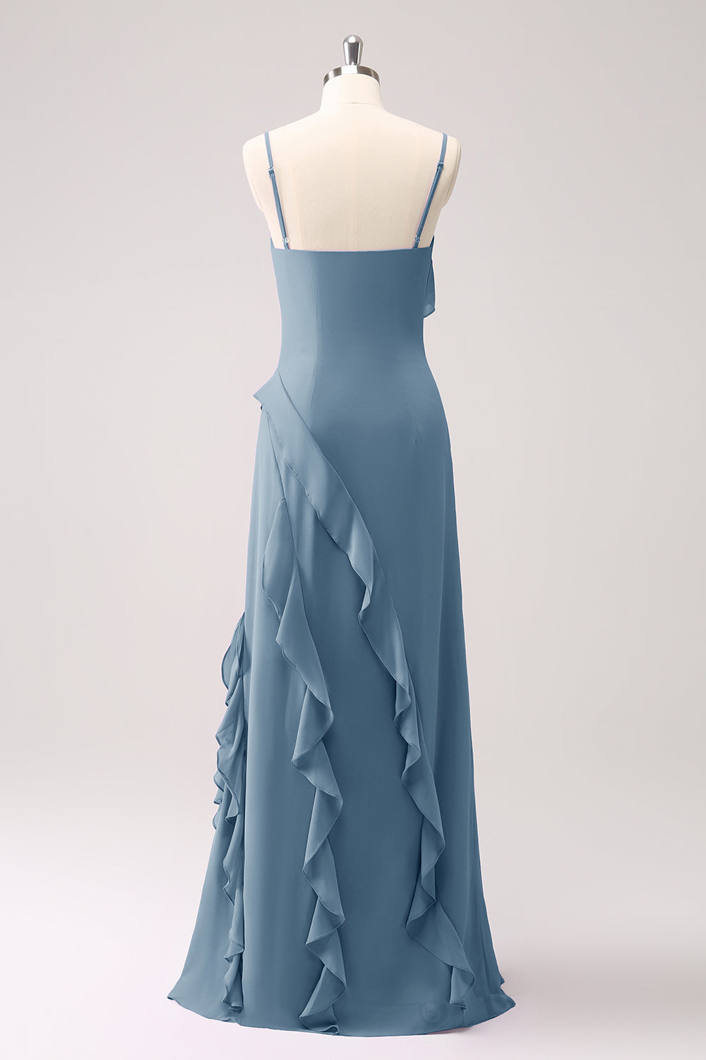 Tahiti Spaghetti Straps Sheath Chiffon Bridesmaid Dress with Ruffles
