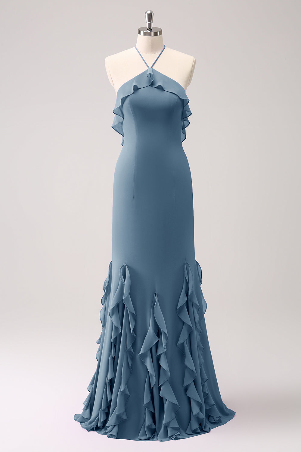 Tahiti Halter Mermaid Chiffon Bridesmaid Dress with Ruffles