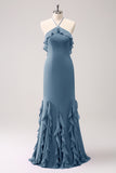 Tahiti Halter Mermaid Chiffon Bridesmaid Dress with Ruffles