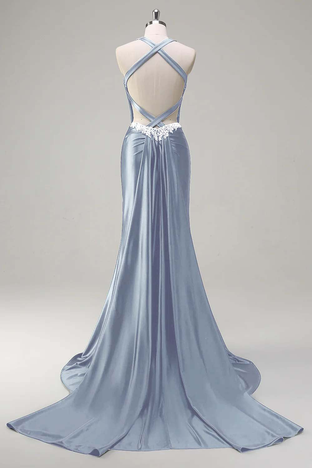 Pink Beaded Corset Satin Mermaid Sweep Train Prom Dress