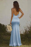 Elegant Dusty Rose Halter Sheath Maxi Satin Bridesmaid Dress