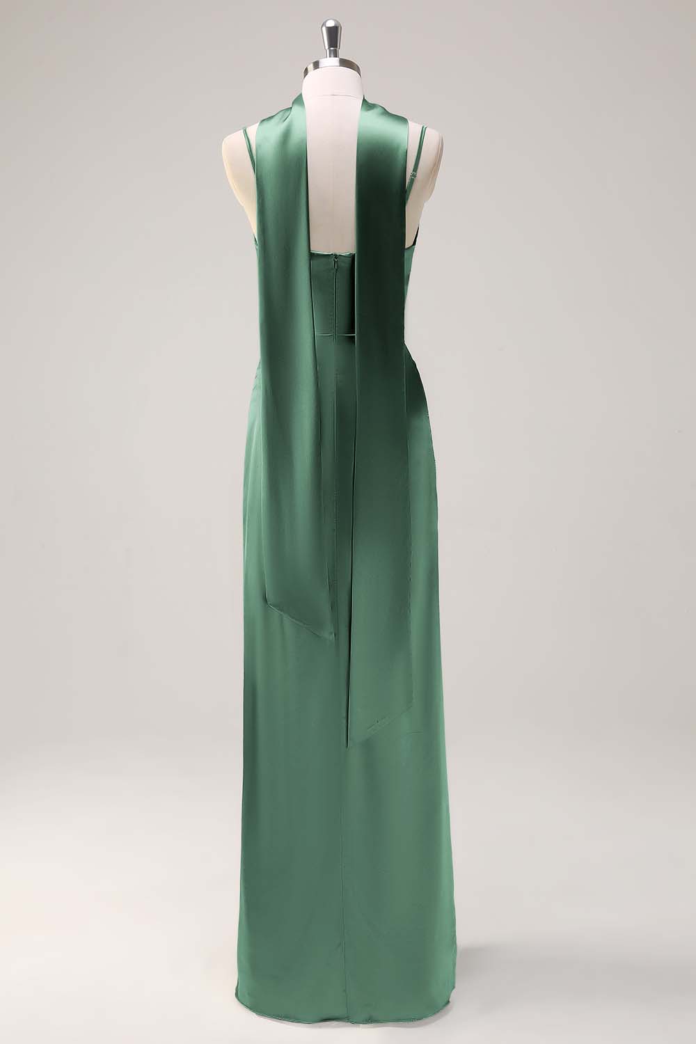 Blushing Pink Satin Scoop Neck Sheath Bridesmaid Dress with Ribbon