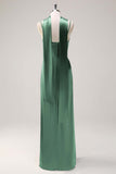 Blushing Pink Satin Scoop Neck Sheath Bridesmaid Dress with Ribbon