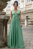 Eucalyptus V Neck Cut Out A Line Chiffon Wedding Guest Dress