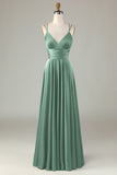 Dusty Blue A-Line Sleeveless Long Bridesmaid Dress