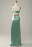 Dusty Rose Spaghetti Straps Cut Out Long Bridesmaid Dress with Slit