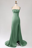 Dusty Rose Sheath Spaghetti Straps Long Prom Dress With Slit