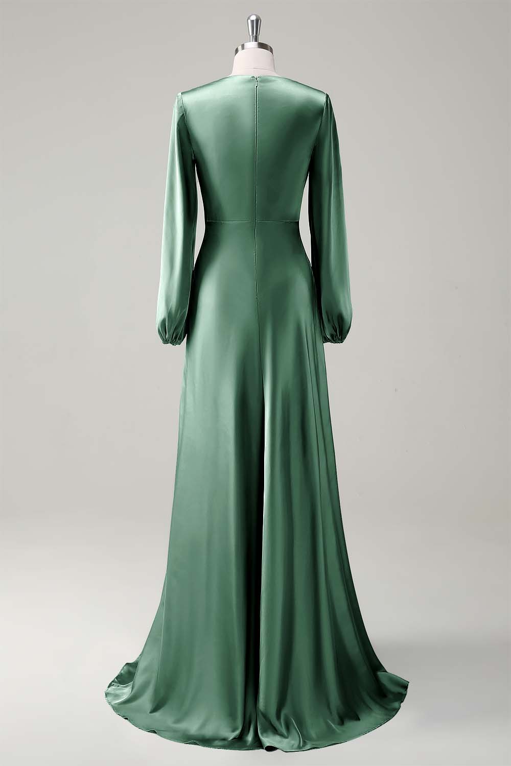 Dark Green Satin Long Sleeves A-Line Bridesmaid Dress