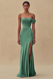 Eucalyptus Chiffon Ruched Sheath Formal Dress with Slit