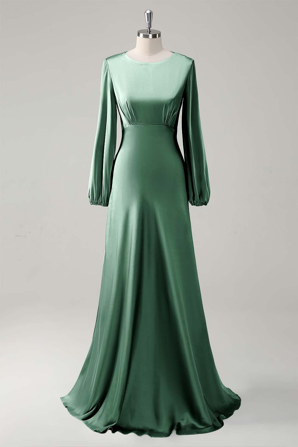Dark Green Satin Long Sleeves A-Line Bridesmaid Dress