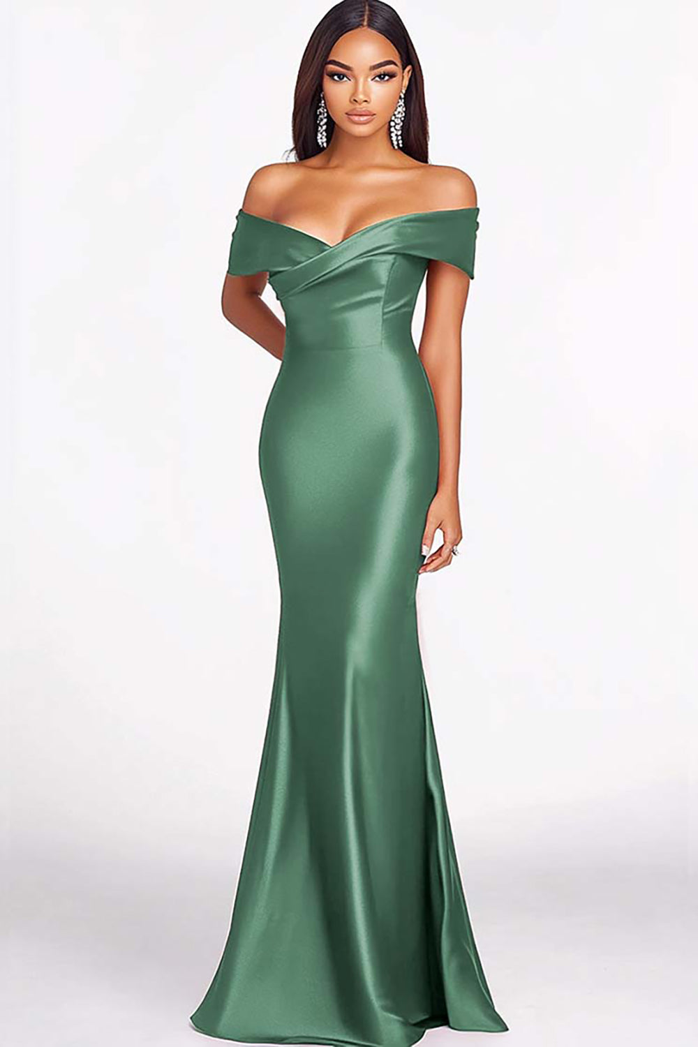 Dusty Sage Off the Shoulder Mermaid Maxi Formal Dress