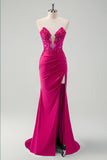 Green Mermaid Applique Sweetheart V-Neck Prom Dress with Slit