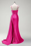 Sage Beaded Corset Side Cape Mermaid Satin Prom Dress with Slit