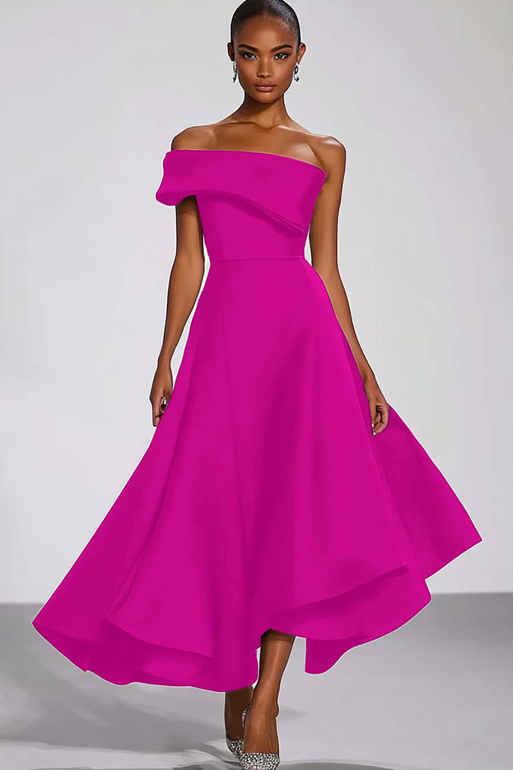 Navy Off the Shoulder A Line Asymmetrical Formal Dress