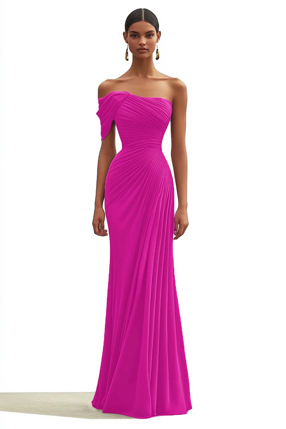 Eucalyptus One Shoulder Pleated Sheath Maxi Formal Dress
