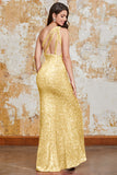 Fuchsia Sequin Long Prom Dress with Slit