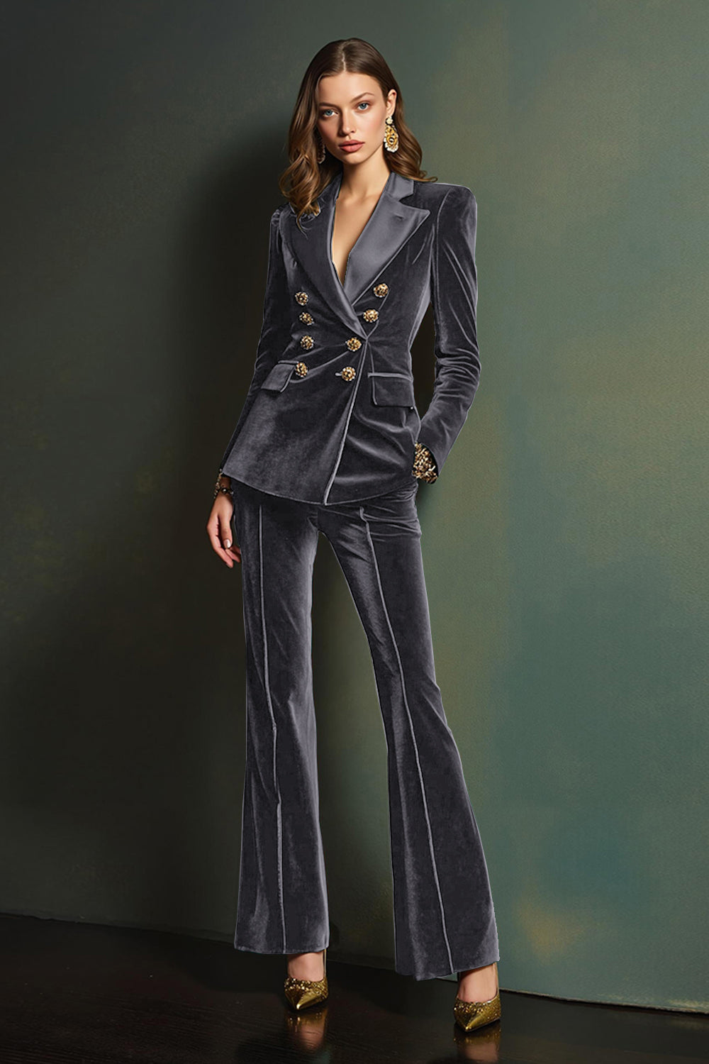 Royal Blue Velvet Double Breasted 2 Piece Women Prom Suits