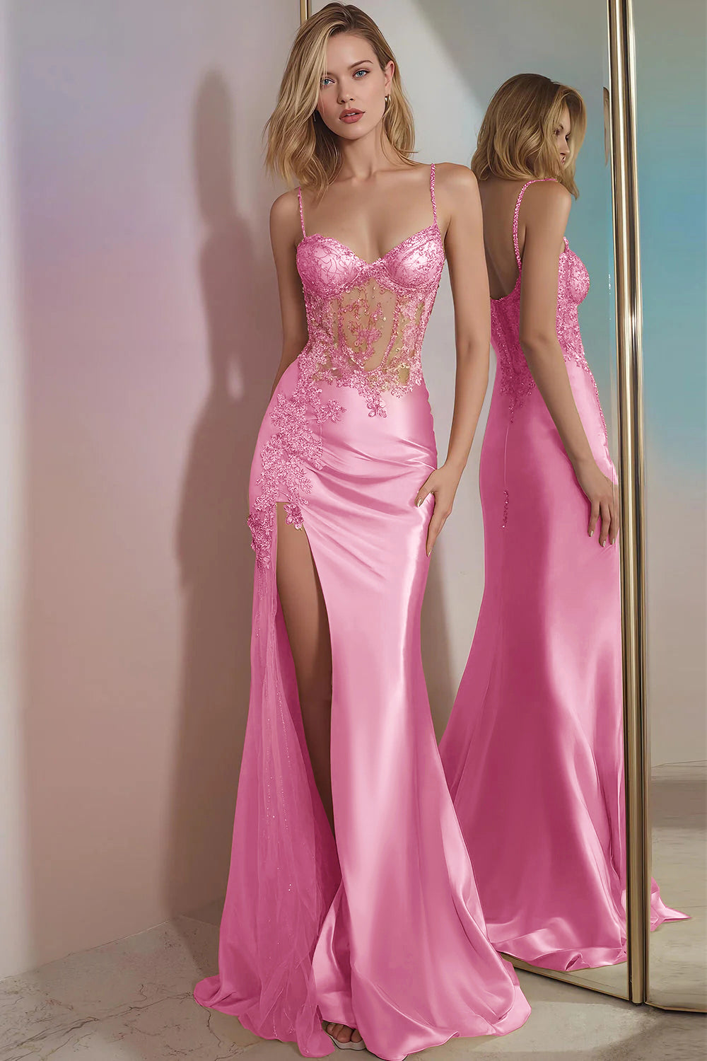 Sparkly Corset Golden Mermaid Long Prom Dress with Slit
