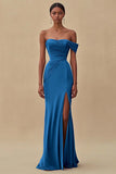 Eucalyptus Chiffon Ruched Sheath Formal Dress with Slit