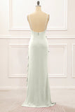 Dusty Rose Sheath Spaghetti Straps Long Bridesmaid Dress with Ruffles
