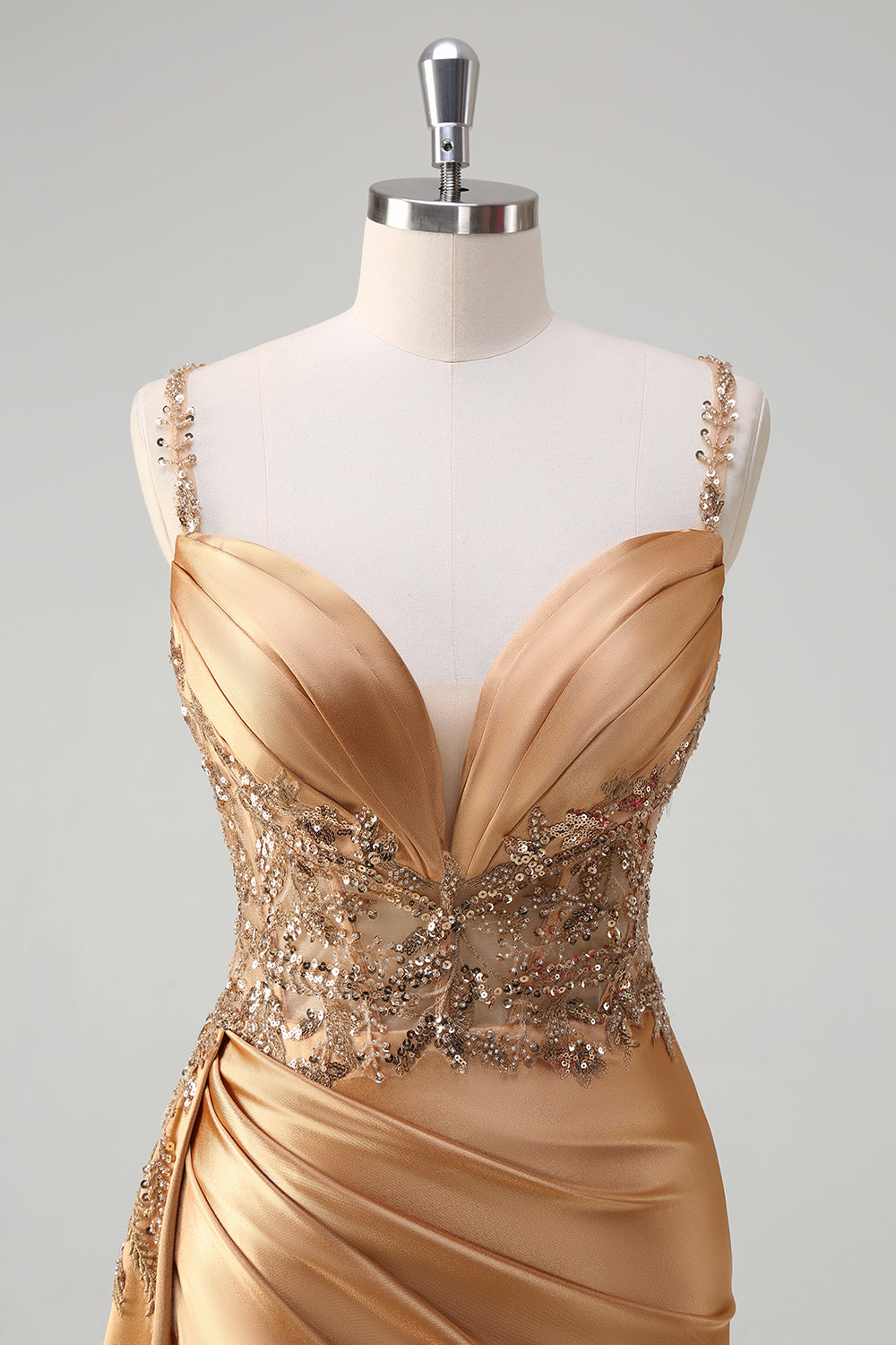 Dark Green Mermaid Corset Sequins Satin Prom Dress with Side Cape