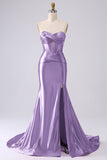 Lilac Sparkly Mermaid Corset Prom Dress with Slit
