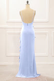 Dusty Rose Sheath Spaghetti Straps Long Bridesmaid Dress with Ruffles