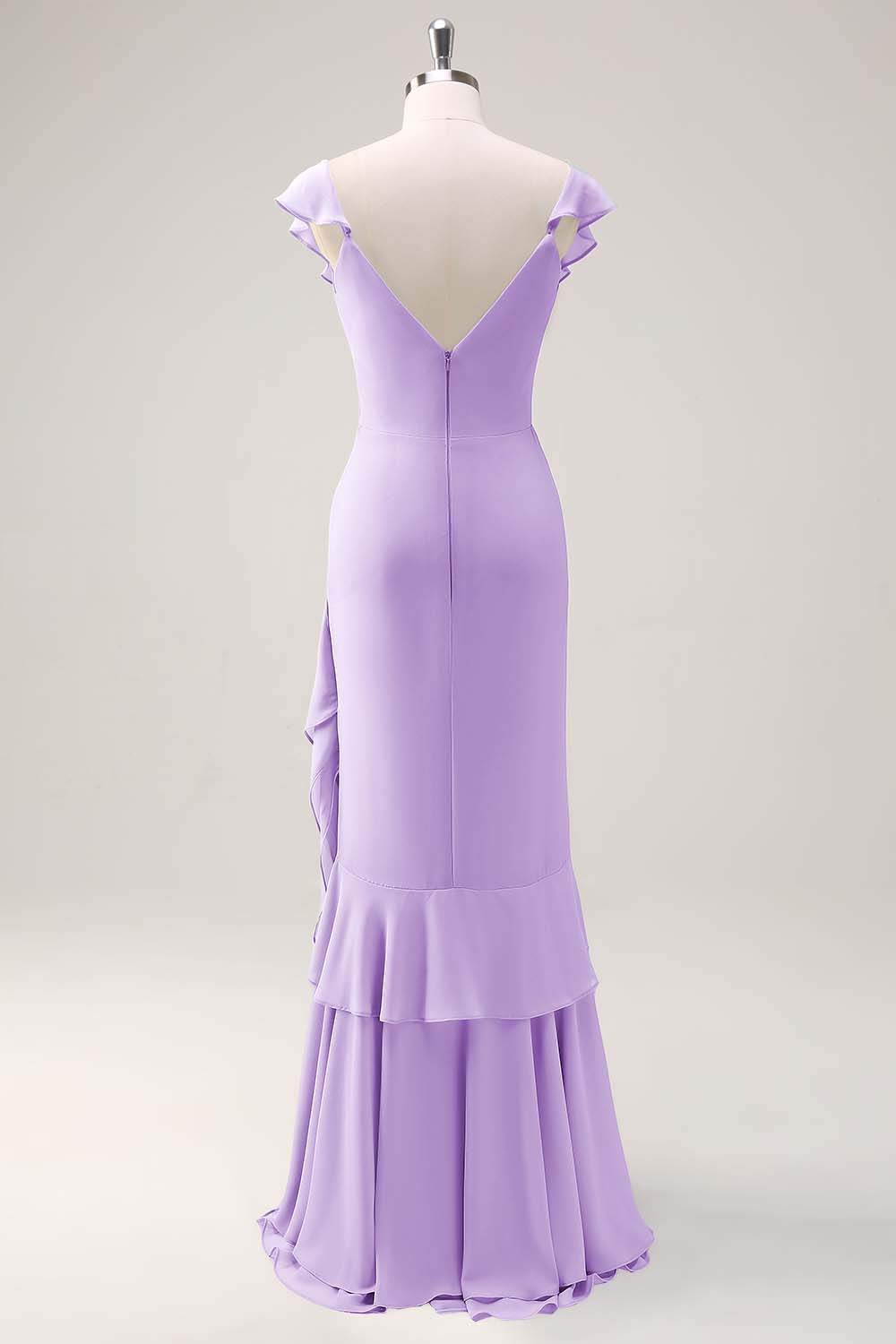 Blush Pink Mermaid V-Neck Chiffon Maxi Bridesmaid Dress with Ruffles