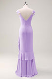 Blush Pink Mermaid V-Neck Chiffon Maxi Bridesmaid Dress with Ruffles